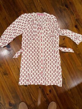 Buru Floral Tie-Waist White and Pink Women’s Dress shirtdress